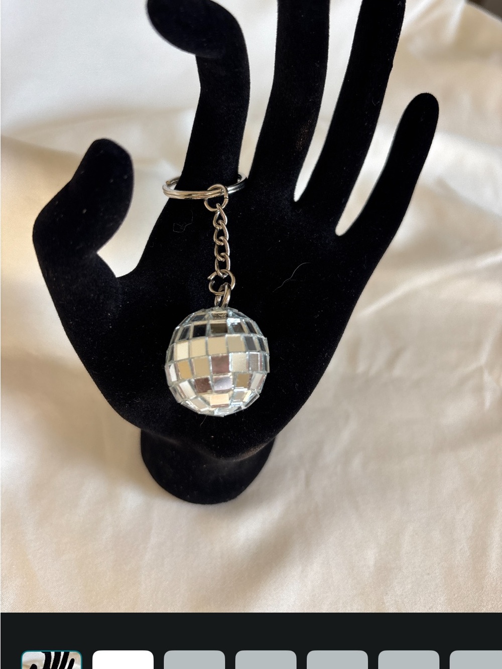 Mirrored Silver Disco Ball Key & Card Holder Charm
